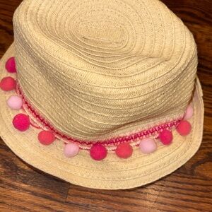 Toddler Girl Stylish Straw Fedora with Pink Accents